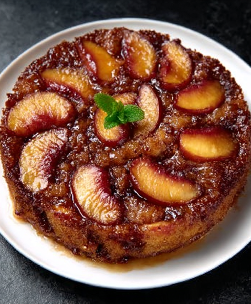 Vegan Peach-Almond Upside-Down Cake