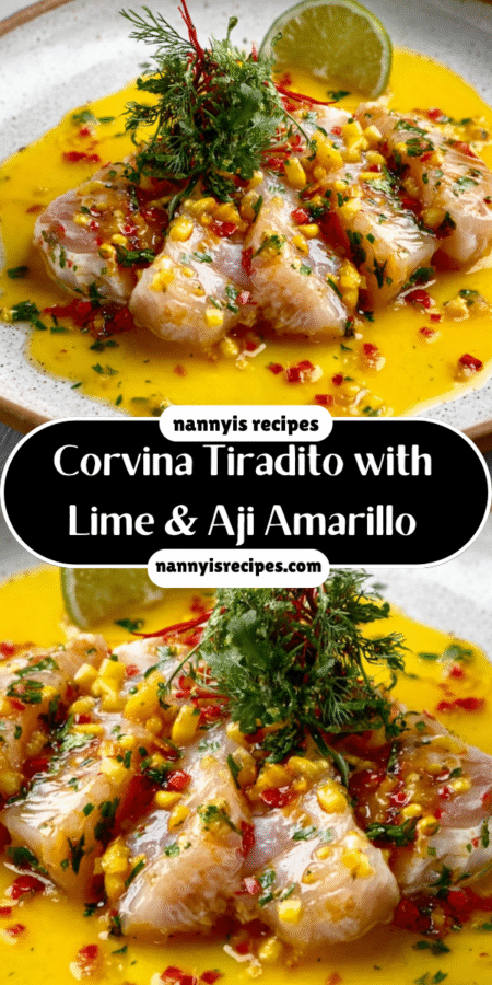 Corvina Tiradito with Lime, Aji Amarillo, and Cilantro delights and refreshes! 7 15 2