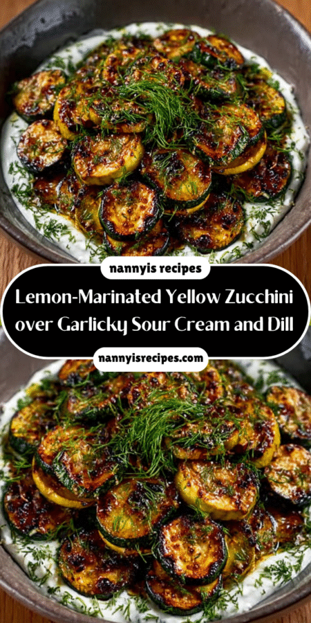 Lemon-Marinated Yellow Zucchini over Garlicky Sour Cream and Dill will delight your taste buds! 4 17