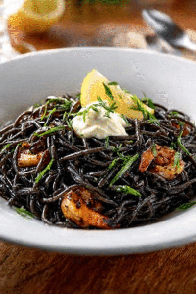 Black Fideuá with Lemon Aioli