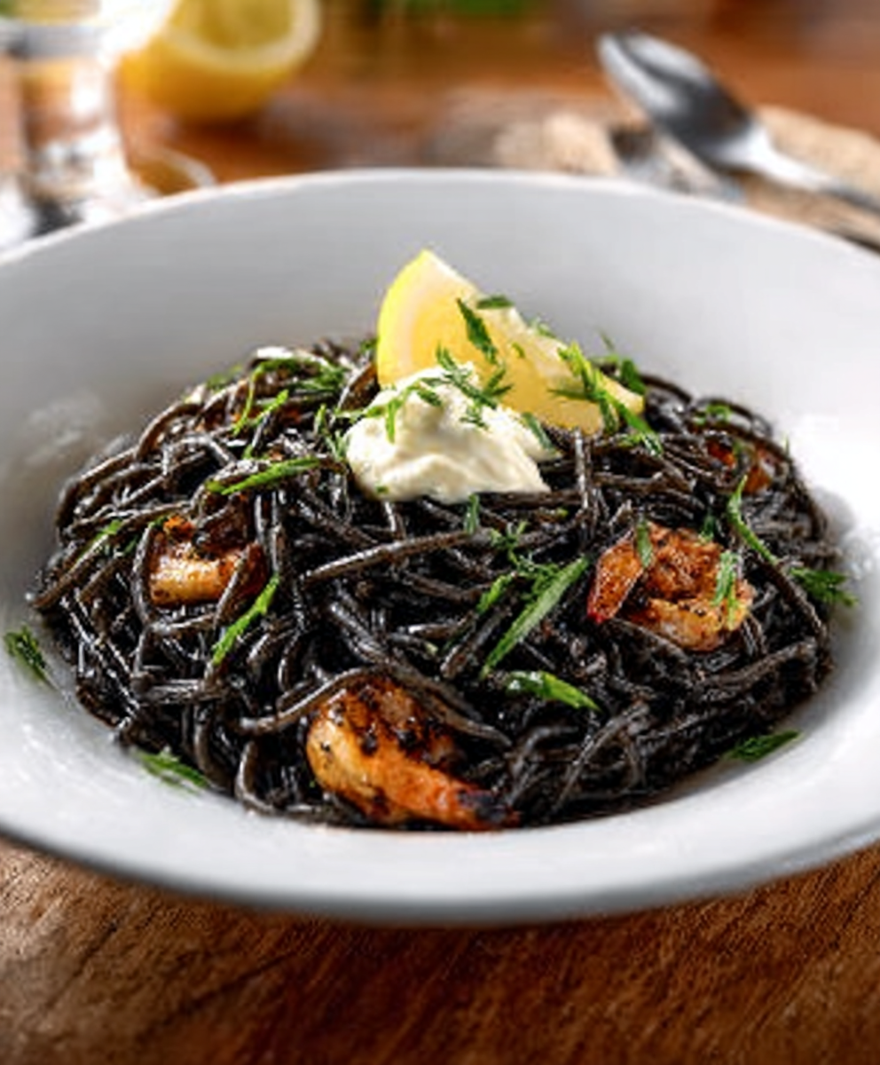 Black Fideuá with Lemon Aioli