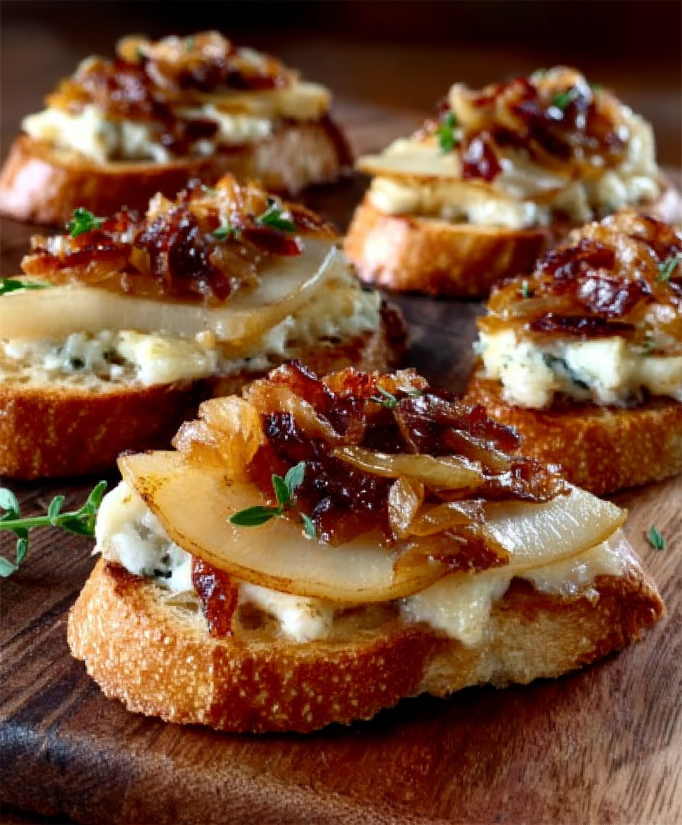 Caramelized Onion & Pear Crostini