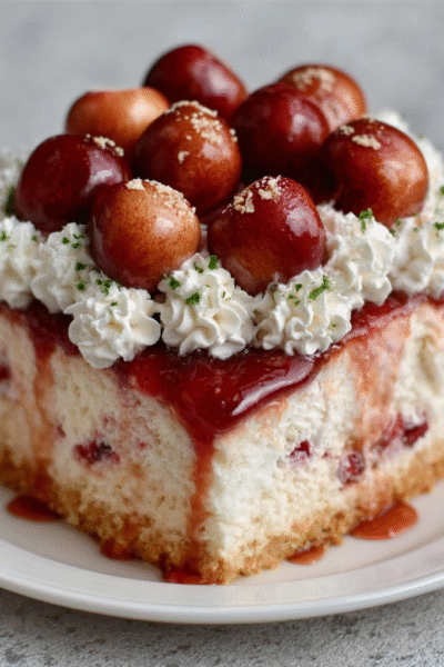 Cherry‑burst chaos cake with whipped cherry clouds