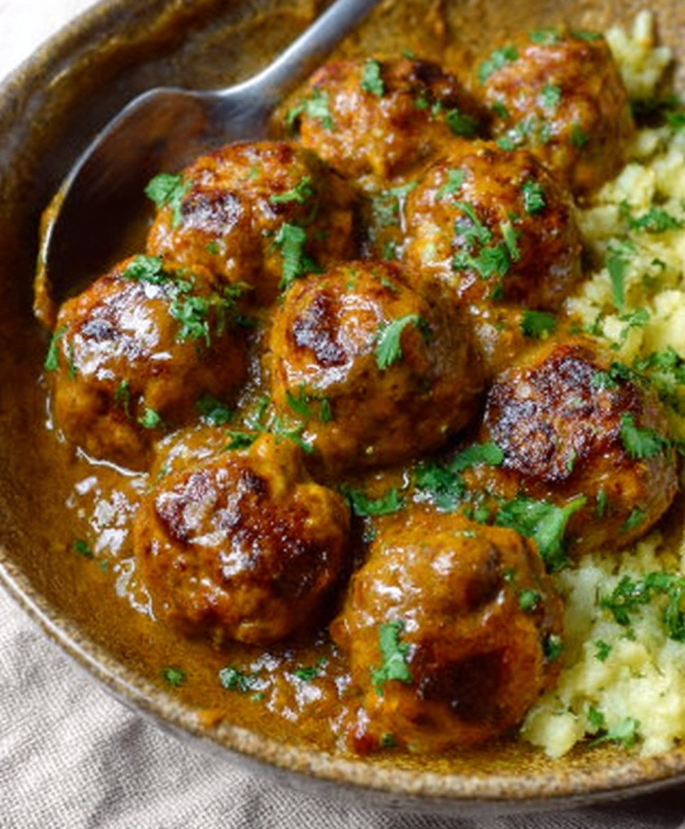 Chickpea Meatballs in Mild Curry Sauce