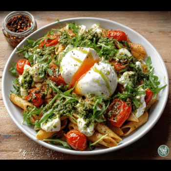 Cold Pasta with Arugula Pesto and Creamy Burrata