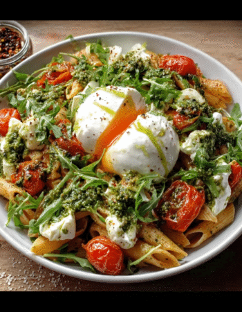 Cold Pasta with Arugula Pesto and Creamy Burrata