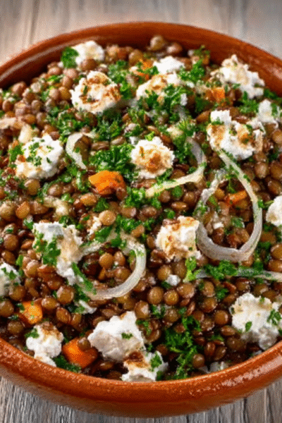 Coral Lentil Salad with Fennel and Goat Cheese