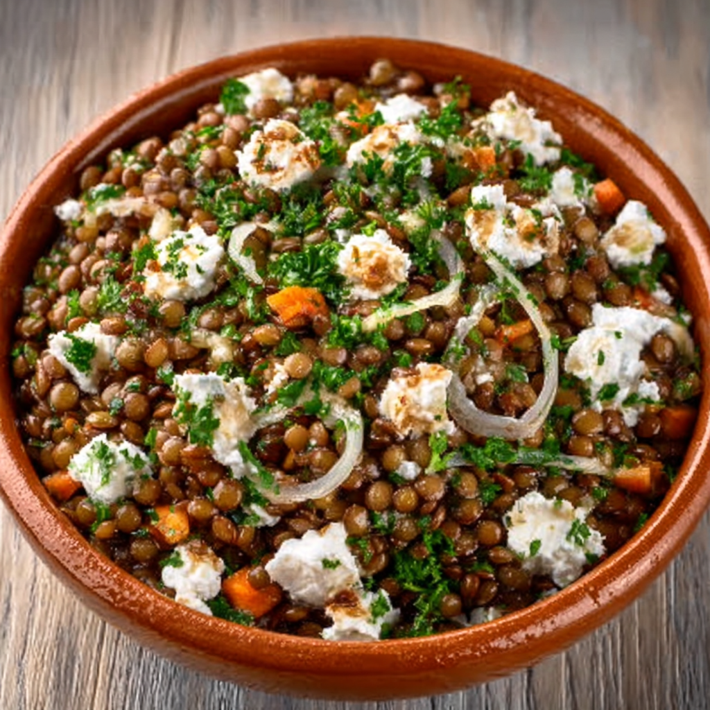 Coral Lentil Salad with Fennel and Goat Cheese