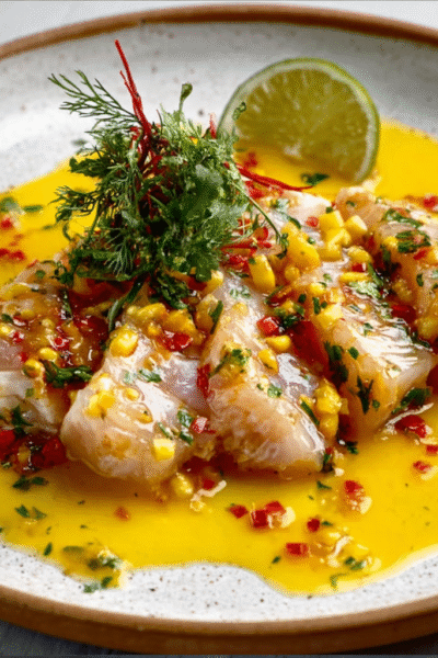 Corvina Tiradito with Lime, Aji Amarillo, and Cilantro