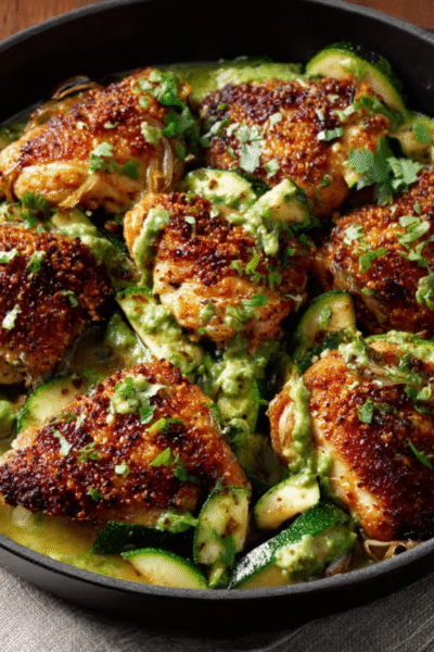Crispy Chicken with Zucchini and Shallots