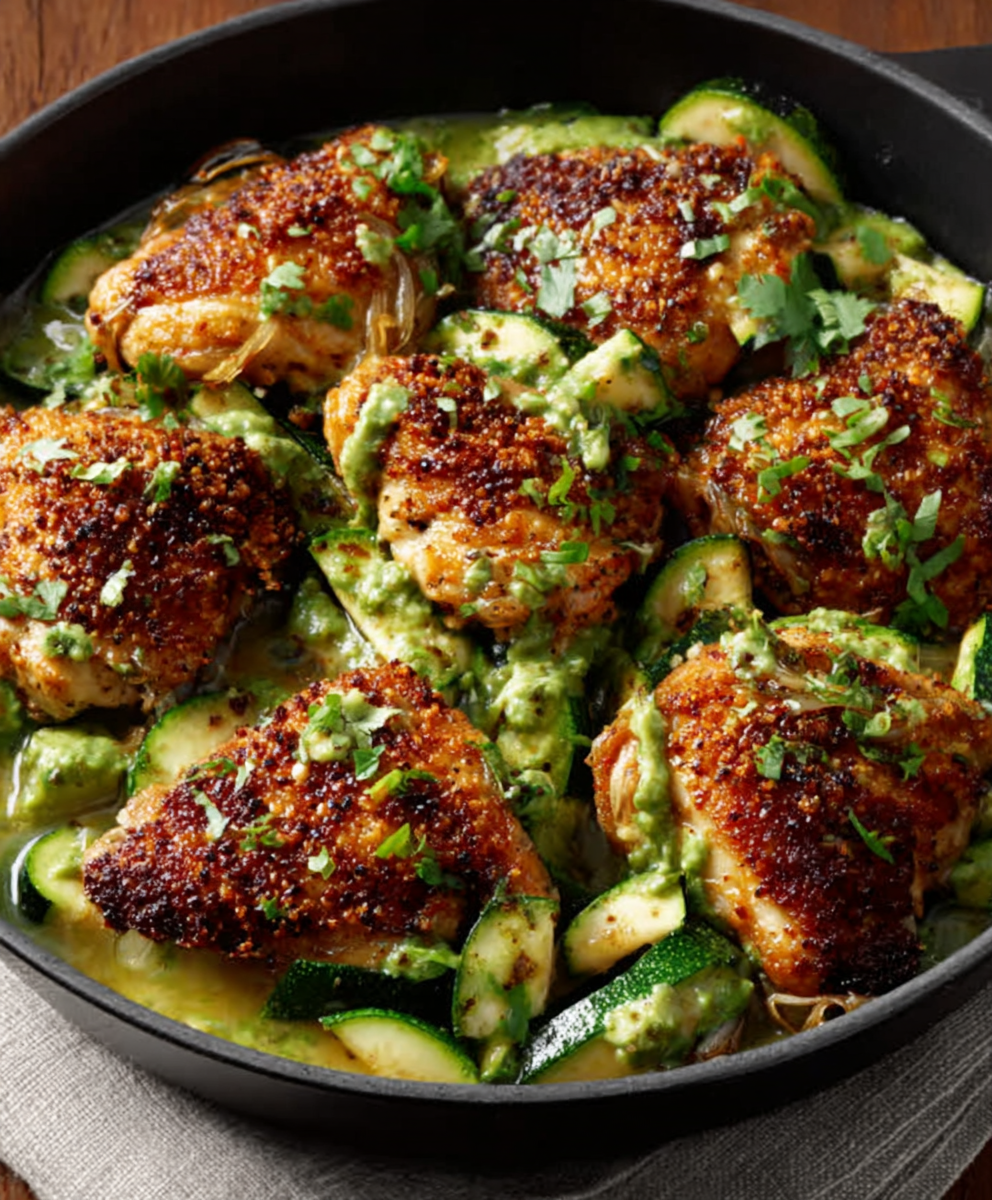 Crispy Chicken with Zucchini and Shallots