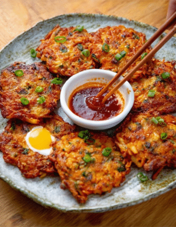 Crispy Kimchi Potato Pancakes with Gochujang Sour Cream