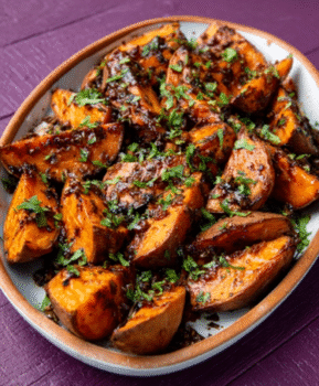 Harissa Honey Roasted Sweet Potatoes