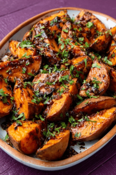 Harissa Honey Roasted Sweet Potatoes