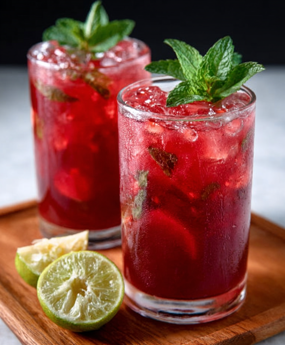 Hibiscus Guava Iced Tea with Mint