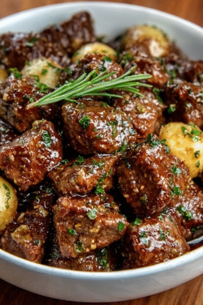High Protein Slow Cooker Garlic Butter Beef Bites