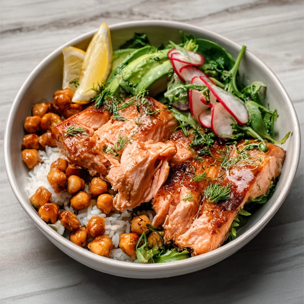Lemony Salmon Rice Bowl
