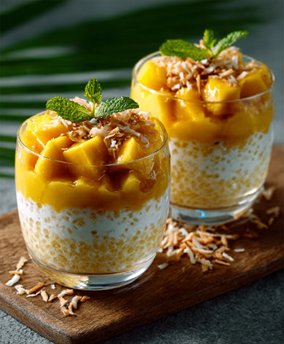 Mango Coconut Sago Dessert (Asian Tapioca Parfait)