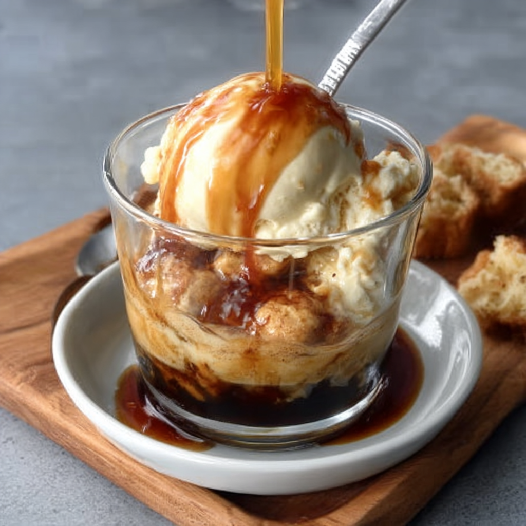 Mushroom coffee affogato with coconut gelato swirl