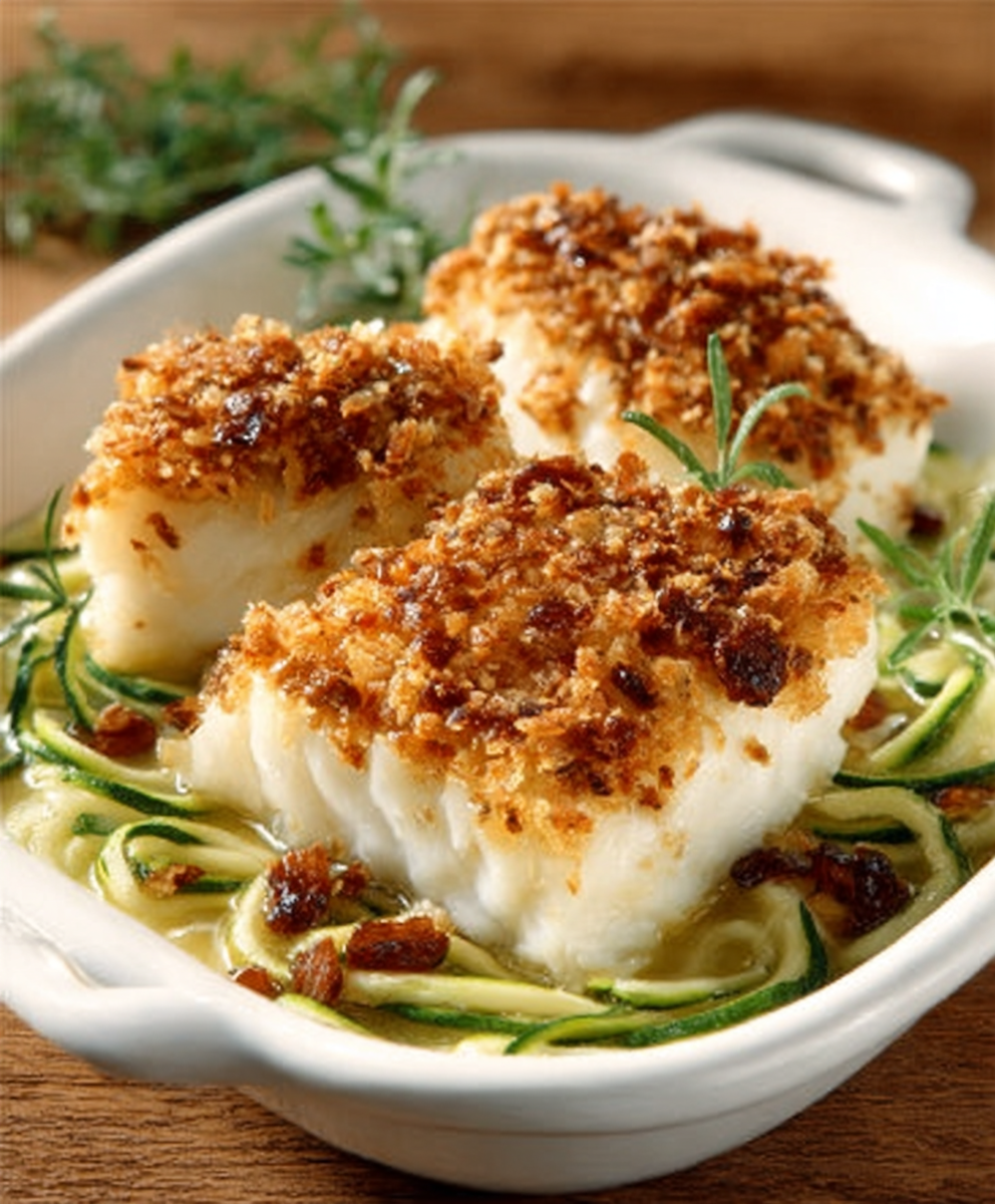 Oven-Baked Cod with Almond Crust
