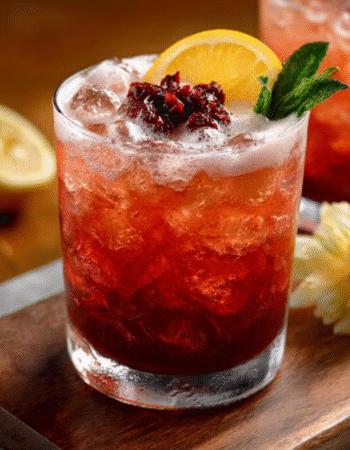 Rebel fruit soda with hibiscus syrup and citrus foam