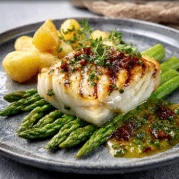 Current image: Roasted Cod with Asparagus and Citrus Sauce