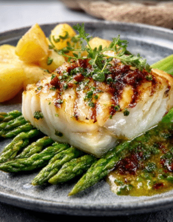 Roasted Cod with Asparagus and Citrus Sauce