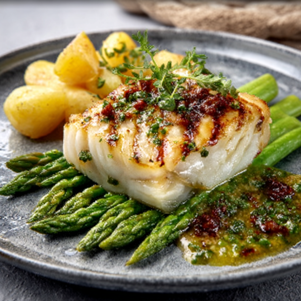 Roasted Cod with Asparagus and Citrus Sauce