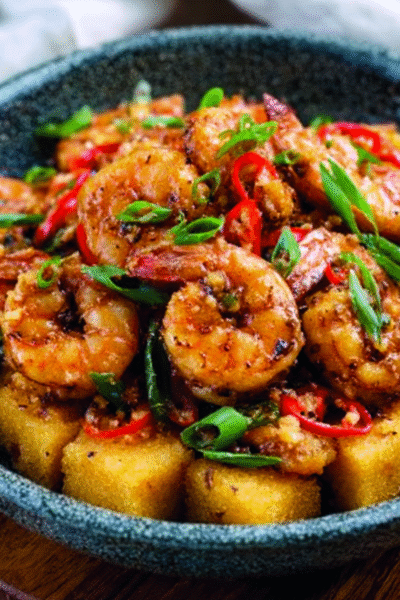 Salt-and-Pepper Shrimp with Crispy Polenta Cubes