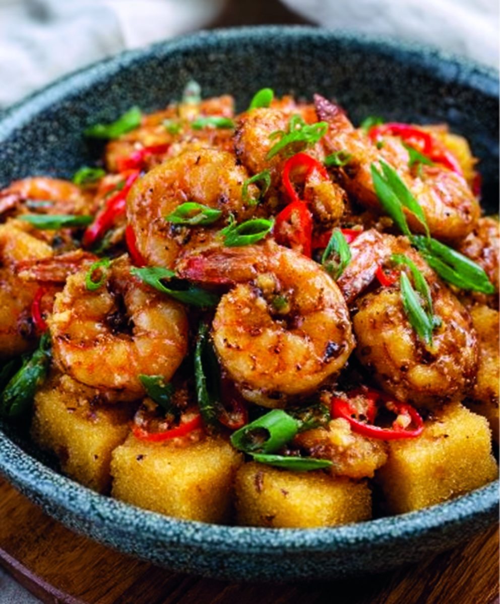 Salt-and-Pepper Shrimp with Crispy Polenta Cubes