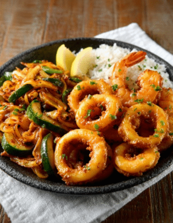 Sautéed Calamari Rings and Shrimp with Lemon