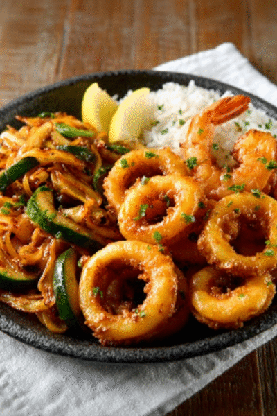 Sautéed Calamari Rings and Shrimp with Lemon
