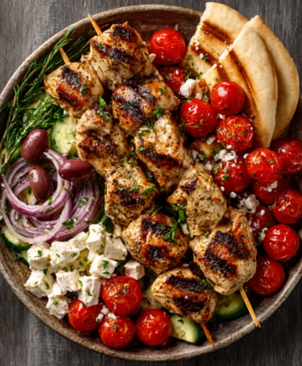 Sheet-Pan Chicken Souvlaki with Tomatoes & Feta