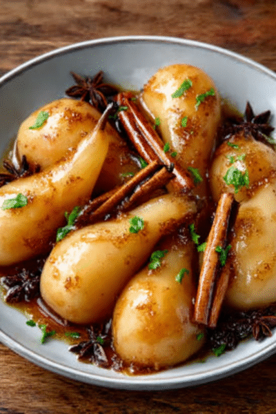 Spiced Chai Poached Pears