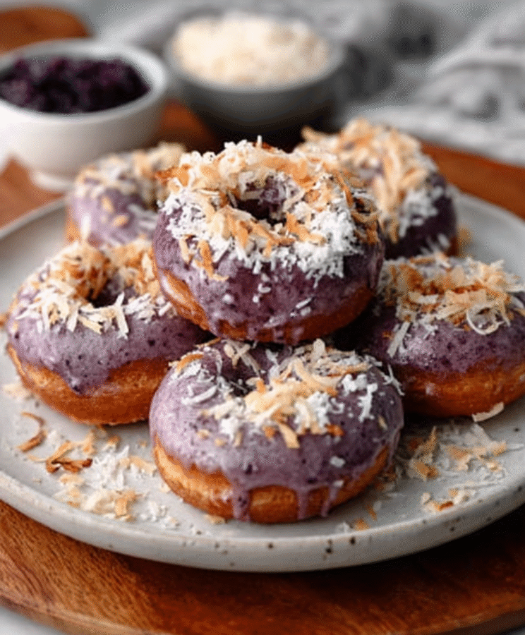 #1 Delicious Ube Mochi Donuts with Coconut Shreds: Enjoy Deliciousness! 5 Ube Mochi Donuts with Coconut Shreds