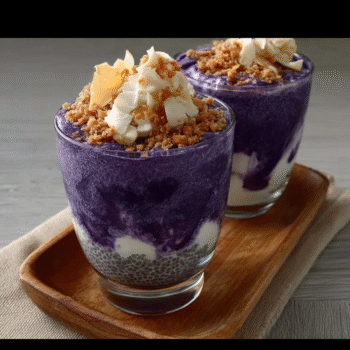 Ube swirl smoothie with coconut chia pudding