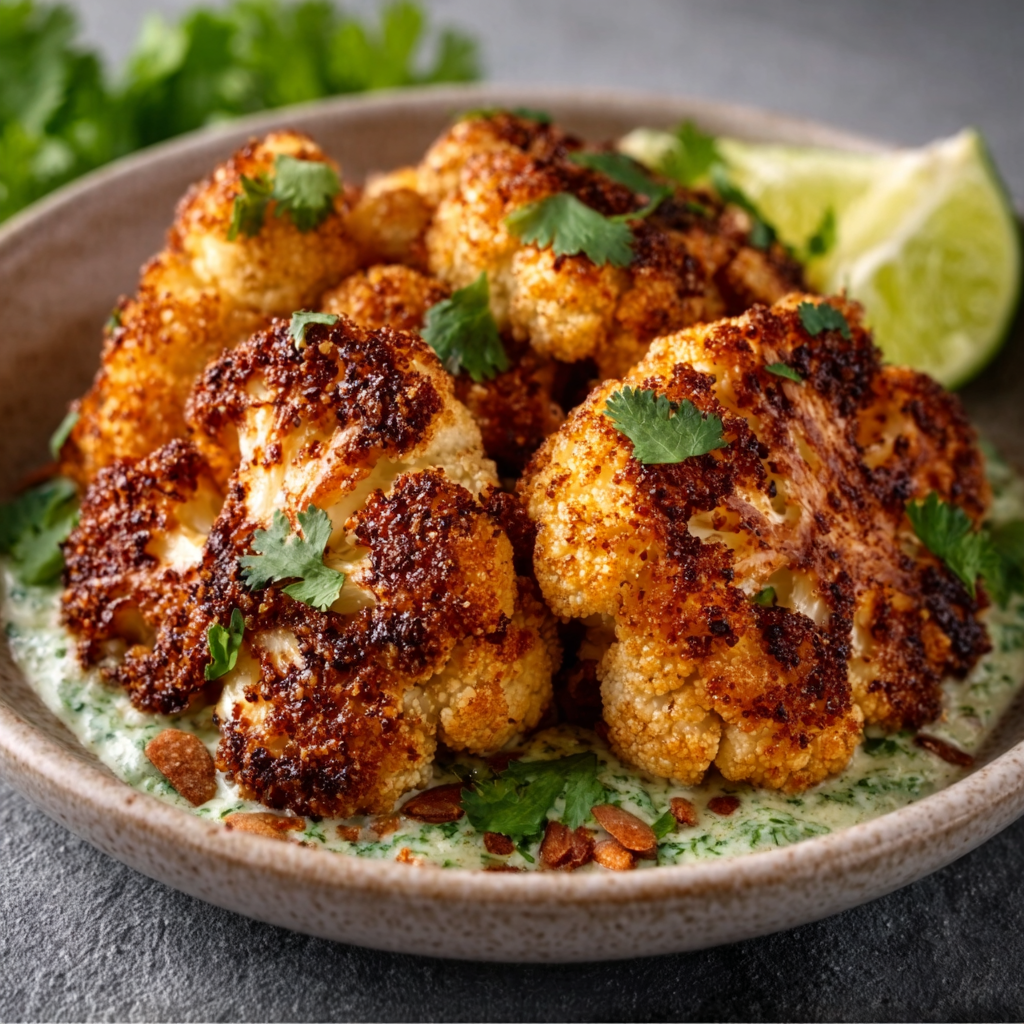 Almond-Crusted Cauliflower with Cilantro-Lime Sauce