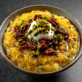 Black Sesame & Saffron Rice Pudding with Pistachios