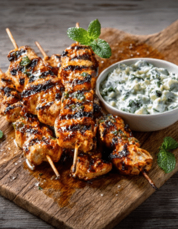 Chicken Skewers with Yogurt and Mint Sauce