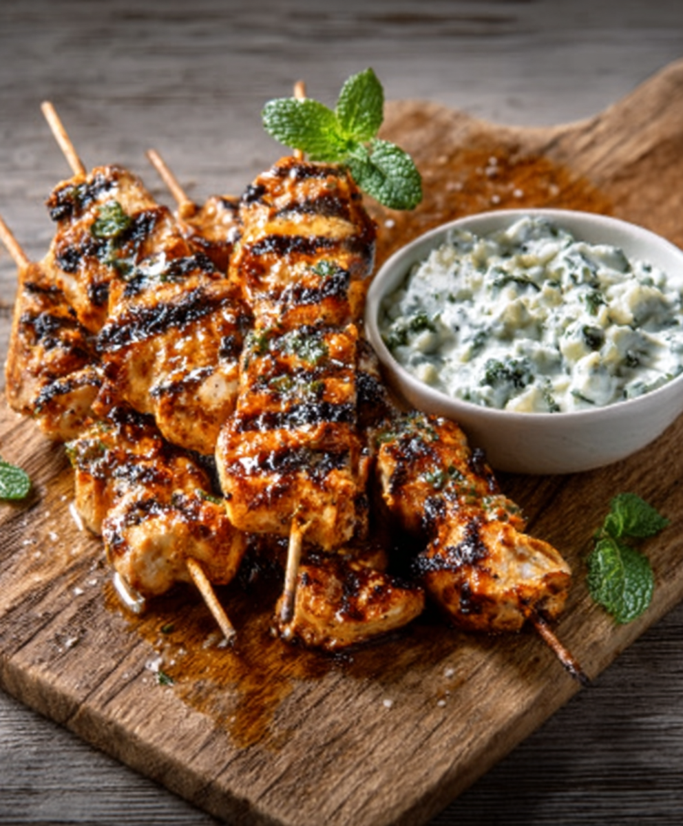 Chicken Skewers with Yogurt and Mint Sauce