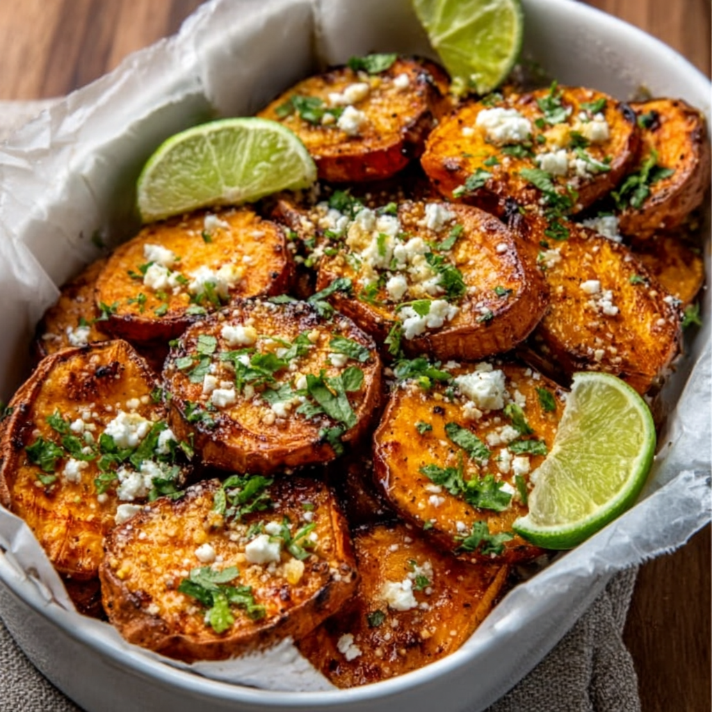Chili-Lime Roasted Sweet Potatoes with Feta Crumble