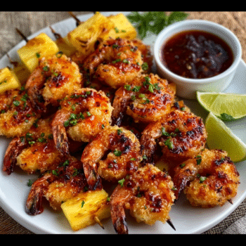 Chili-Pineapple Panko Shrimp Skewers