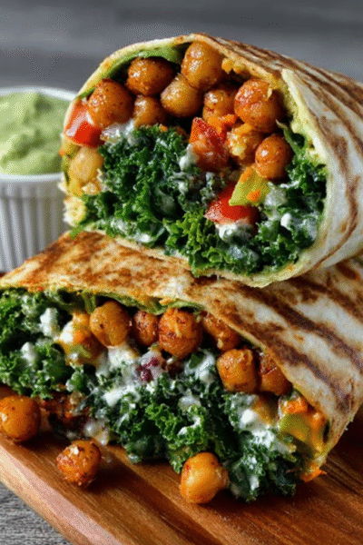 Crispy Chickpea & Kale Wraps with Spicy Avocado Dressing
