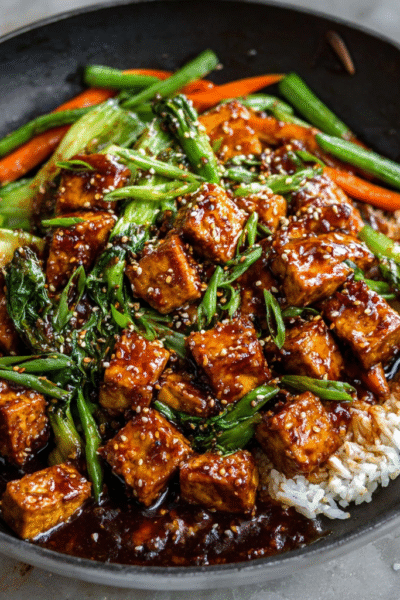 Ginger-Sesame Glazed Tofu & Bok Choy Stir Fry