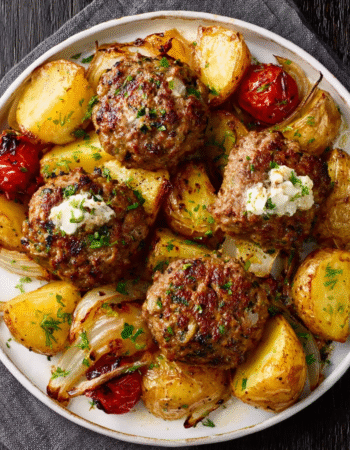 Greek-style Sheet Pan Biftekia and Potatoes