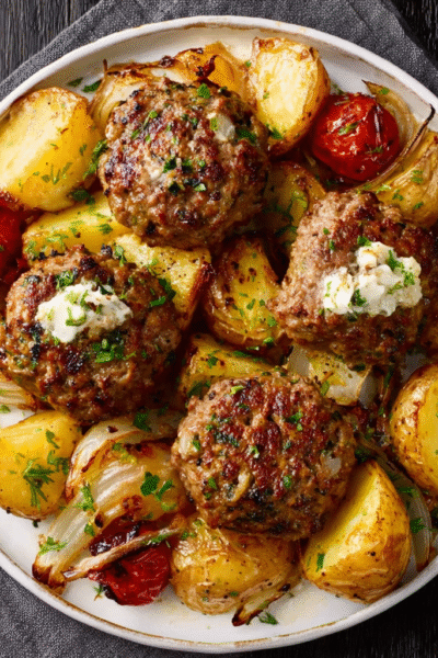 Greek-style Sheet Pan Biftekia and Potatoes