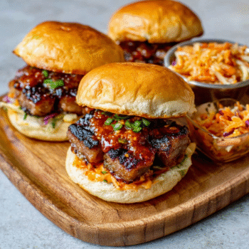 Korean BBQ Pork Belly Sliders with Kimchi Mayo