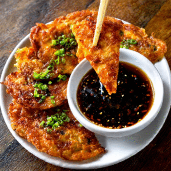 Korean Pancakes with Kimchi & Soy Dipping Sauce
