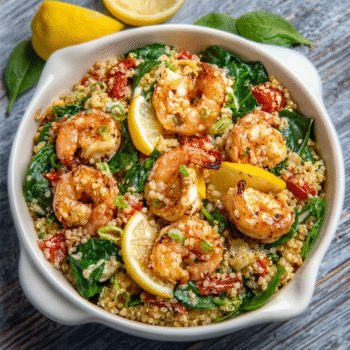 Lemon-Basil Shrimp & Spinach Quinoa Bake