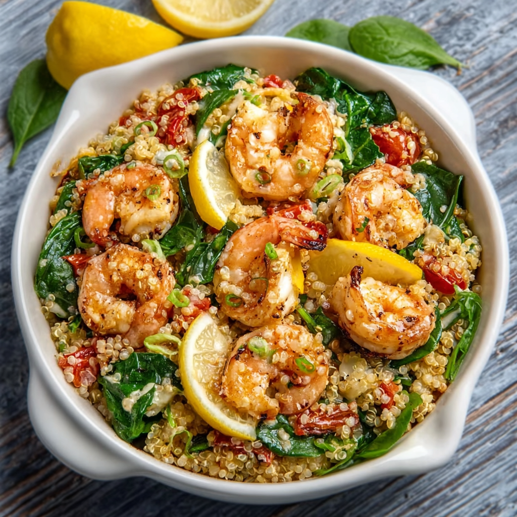 Lemon-Basil Shrimp & Spinach Quinoa Bake